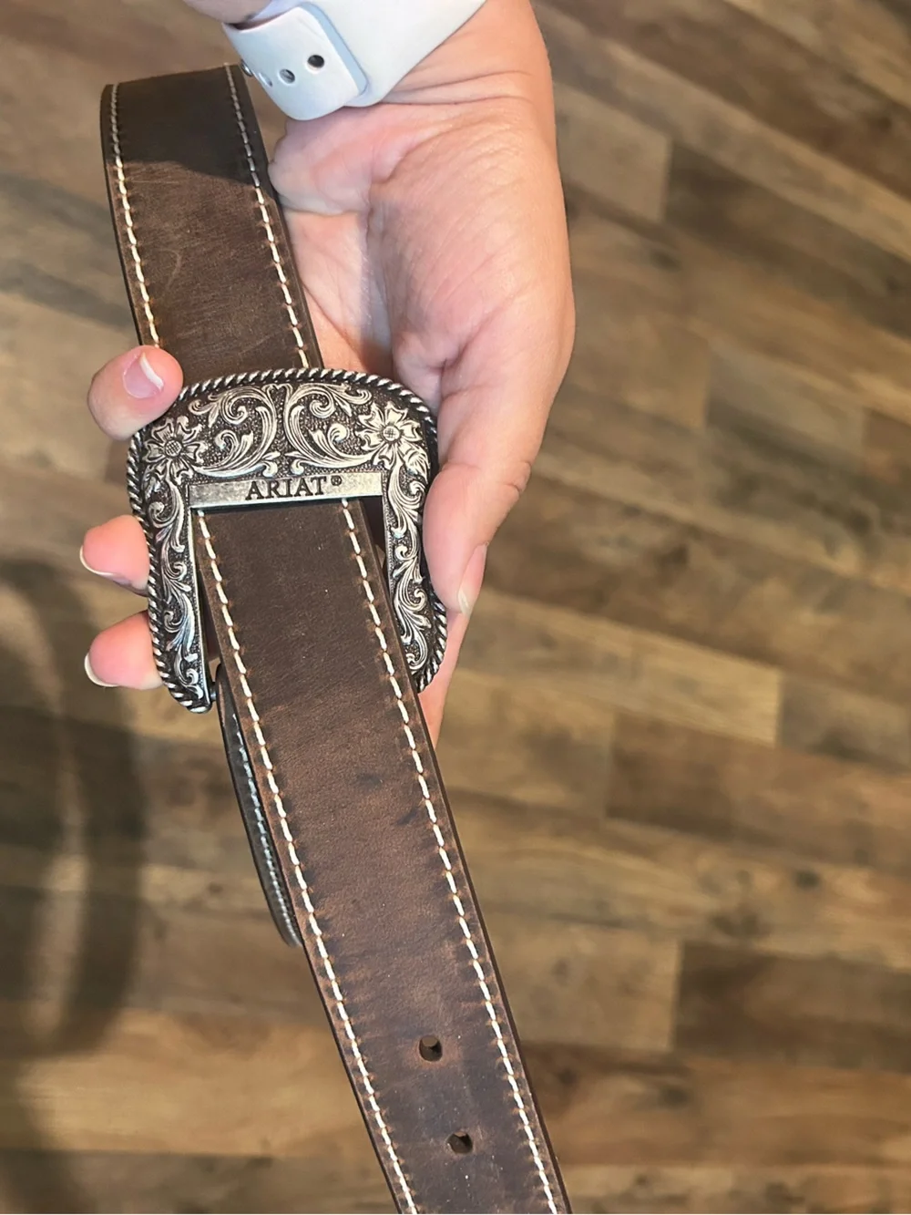 Ariat Dark Brown Genuine Leather Belt with Gold Logo